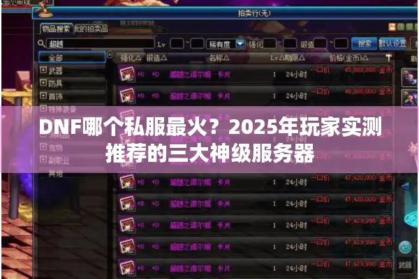 DNF哪个私服最火？2025年玩家实测推荐的三大神级服务器