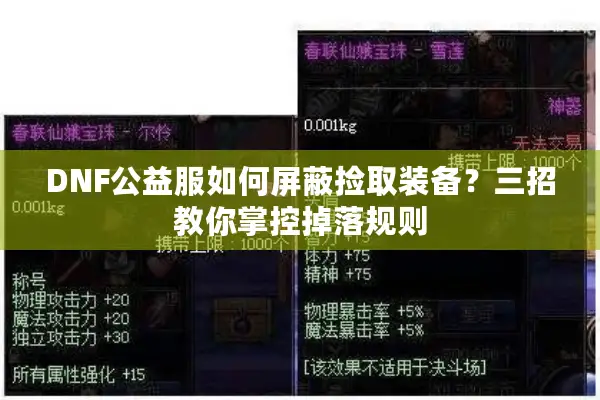 DNF公益服如何屏蔽捡取装备？三招教你掌控掉落规则