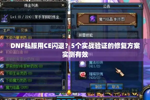 DNF私服用CE闪退？5个实战验证的修复方案实测有效