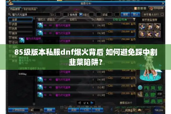 85级版本私服dnf爆火背后 如何避免踩中割韭菜陷阱？