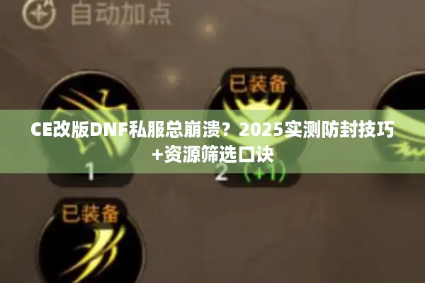 CE改版DNF私服总崩溃？2025实测防封技巧+资源筛选口诀