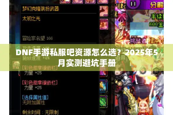 DNF手游私服吧资源怎么选？2025年5月实测避坑手册