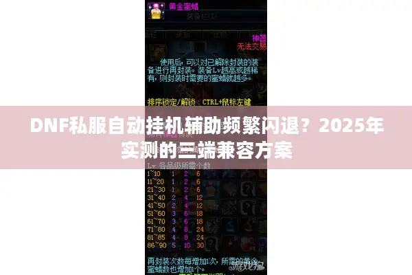 DNF私服自动挂机辅助频繁闪退？2025年实测的三端兼容方案
