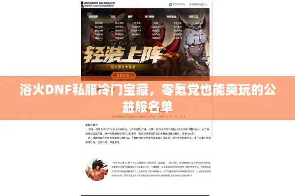 浴火DNF私服冷门宝藏，零氪党也能爽玩的公益服名单