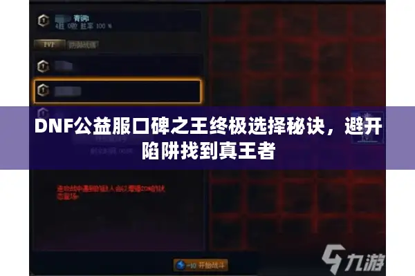 DNF公益服口碑之王终极选择秘诀，避开陷阱找到真王者