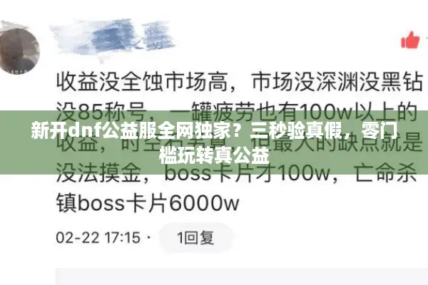 新开dnf公益服全网独家？三秒验真假，零门槛玩转真公益