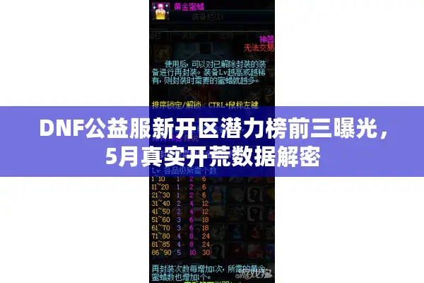 DNF公益服新开区潜力榜前三曝光，5月真实开荒数据解密