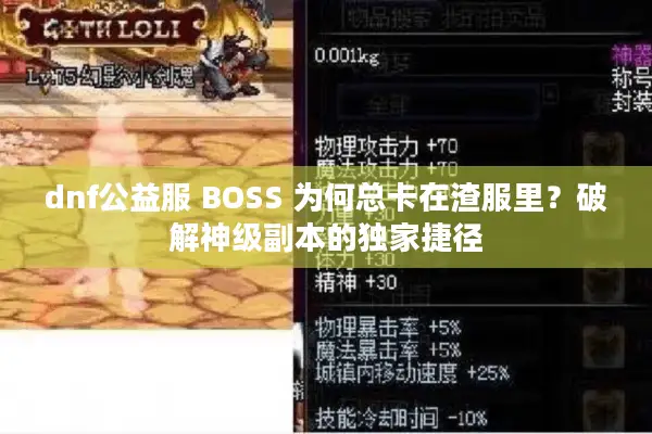 dnf公益服 BOSS 为何总卡在渣服里？破解神级副本的独家捷径
