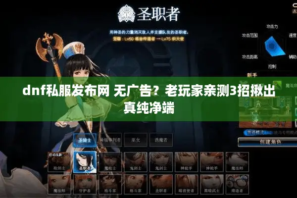 dnf私服发布网 无广告？老玩家亲测3招揪出真纯净端