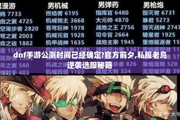 dnf手游公测时间已经确定?官方前夕,私服老鸟逆袭选服秘籍