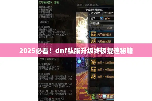 2025必看！dnf私服升级终极提速秘籍