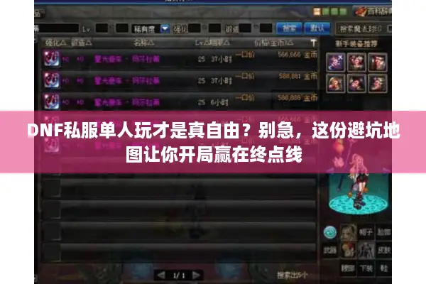 DNF私服单人玩才是真自由？别急，这份避坑地图让你开局赢在终点线