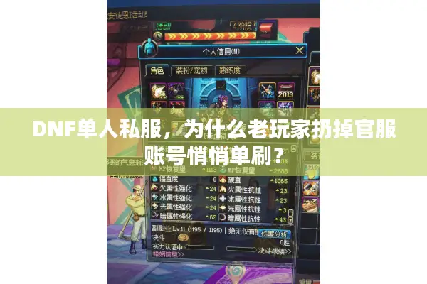 DNF单人私服，为什么老玩家扔掉官服账号悄悄单刷？