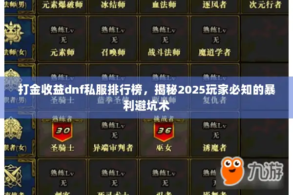 打金收益dnf私服排行榜，揭秘2025玩家必知的暴利避坑术