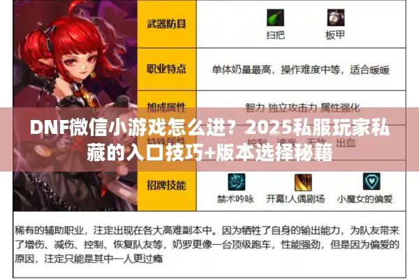 DNF微信小游戏怎么进？2025私服玩家私藏的入口技巧+版本选择秘籍