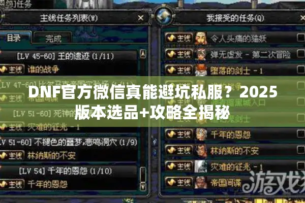 DNF官方微信真能避坑私服？2025版本选品+攻略全揭秘
