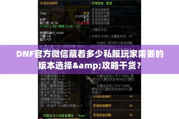 DNF官方微信藏着多少私服玩家需要的版本选择&攻略干货？
