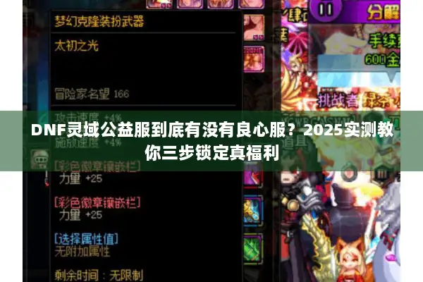 DNF灵域公益服到底有没有良心服？2025实测教你三步锁定真福利