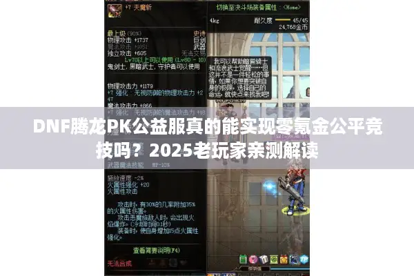 DNF腾龙PK公益服真的能实现零氪金公平竞技吗？2025老玩家亲测解读