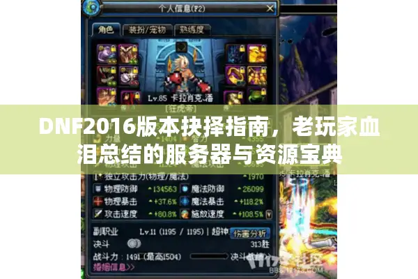 DNF2016版本抉择指南，老玩家血泪总结的服务器与资源宝典