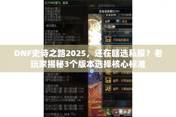 DNF史诗之路2025，还在瞎选私服？老玩家揭秘3个版本选择核心标准
