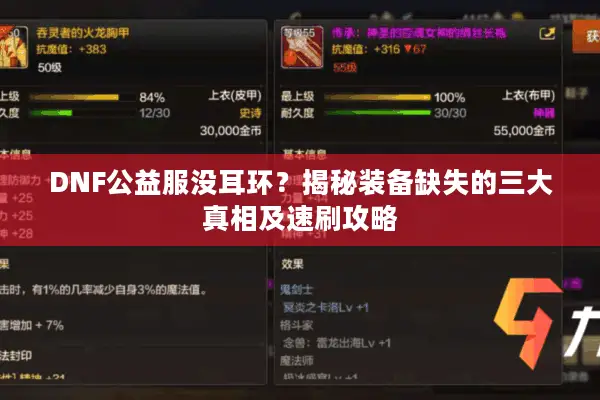DNF公益服没耳环？揭秘装备缺失的三大真相及速刷攻略
