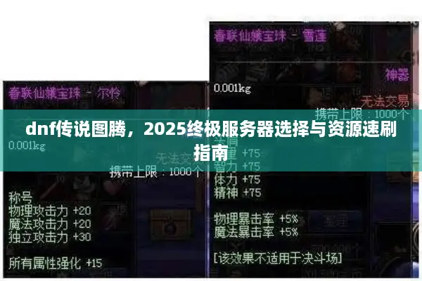dnf传说图腾，2025终极服务器选择与资源速刷指南