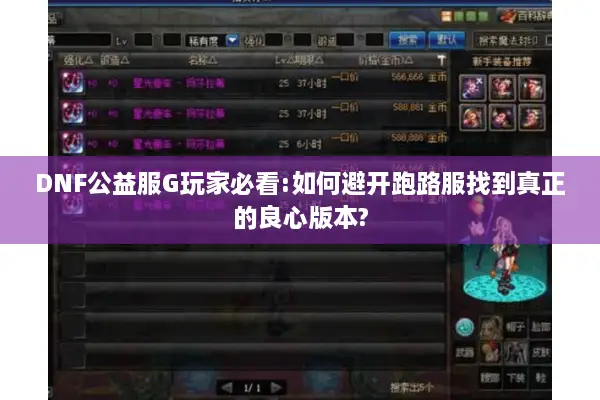 DNF公益服G玩家必看:如何避开跑路服找到真正的良心版本?