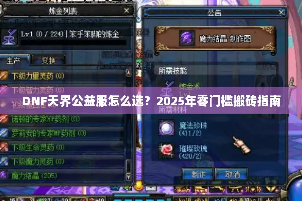 DNF天界公益服怎么选？2025年零门槛搬砖指南