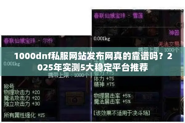1000dnf私服网站发布网真的靠谱吗？2025年实测5大稳定平台推荐