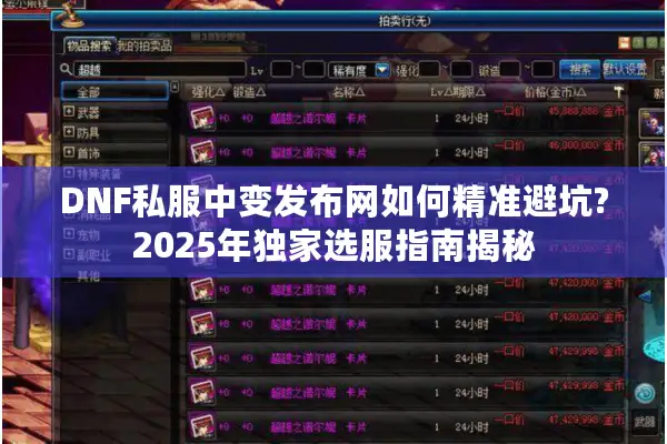 DNF私服中变发布网如何精准避坑?2025年独家选服指南揭秘