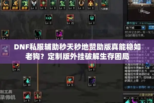 DNF私服辅助秒天秒地赞助版真能稳如老狗？定制版外挂破解生存困局