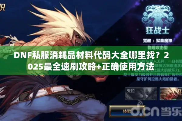 DNF私服消耗品材料代码大全哪里找？2025最全速刷攻略+正确使用方法